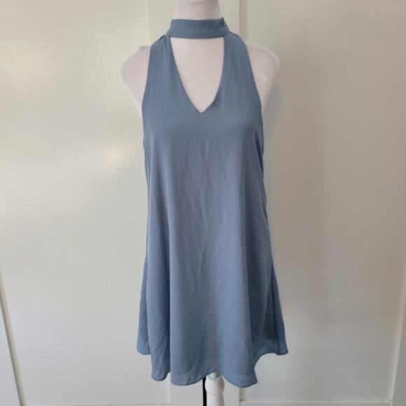 Lulus Size S Groove Thing Slate Blue Swing Dress Halter Neckline Flowy‎ Casual - Picture 3 of 11